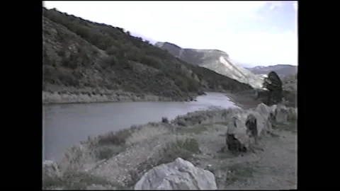 Vintage VHS River Flows in Desert in Southwestern United States Stock-Footage 147058035