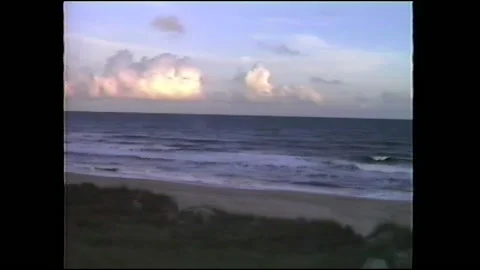 Vintage VHS Waves Crash During Sunset at Atlantic Ocean Beach Stock-Footage 147100767