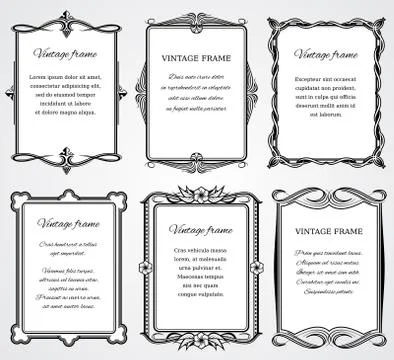 Vintage victorian border frames vector set for certificate and book design Stock Illustration