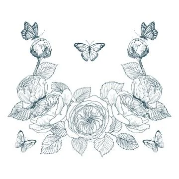 Vintage Victorian frame border monogram floral ornament. Engraved retro flower Stock Illustration
