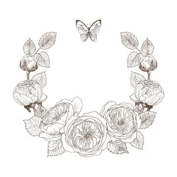 Vintage Victorian frame border monogram floral ornament. Engraved retro flower Stock Illustration