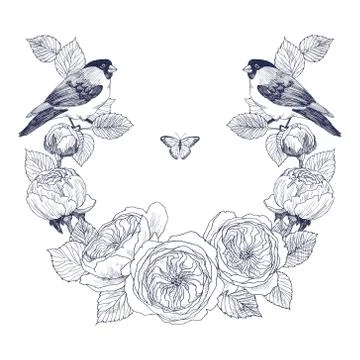 Vintage Victorian frame border monogram floral ornament. Engraved retro flower Stock Illustration