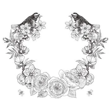 Vintage Victorian frame border monogram floral ornament. Engraved retro flower Stock Illustration