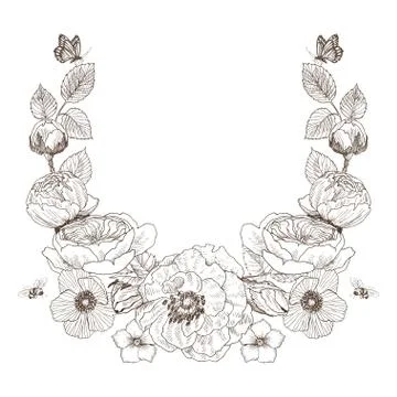 Vintage Victorian frame border monogram floral ornament. Engraved retro flower Stock Illustration