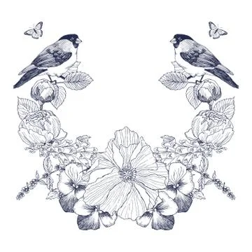 Vintage Victorian frame border monogram floral ornament. Engraved retro flower Stock Illustration