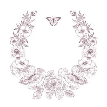 Vintage Victorian frame border monogram floral ornament. Engraved retro flower Stock Illustration