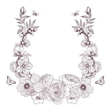 Vintage Victorian frame border monogram floral ornament. Engraved retro flower Stock Illustration