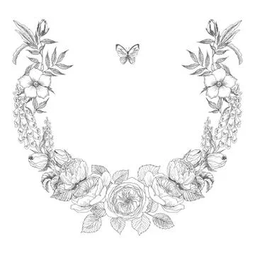 Vintage Victorian frame border monogram floral ornament. Engraved retro flower Stock Illustration