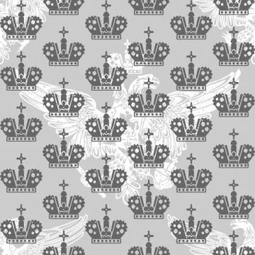 Vintage victorian seamless pattern with crowns and eagle Stock Illustration
