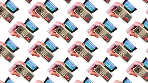 Vintage video game console setup and gameplay with friends in a living room Stock Footage 341977133