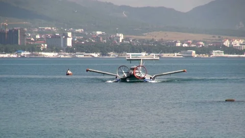 Vintage video. Multi-purpose WIG Oriole floats like boat to coast. Stock Footage 123210616