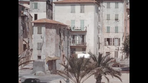 Vintage view of a charming old town street in menton, france in 1958 Stock Footage 346214966