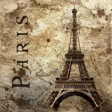 Vintage view of Paris on the grunge background Stock Photos