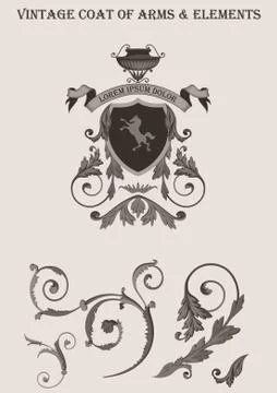 Vintage vignette vector elements. coat of arms. floral classic decor design. Illustrazione stock
