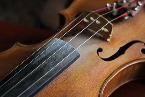 Vintage violin over dark background. Detail of violin Stock Photos