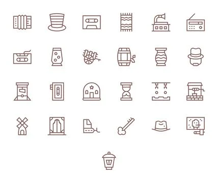 Vintage Visual Pack containing 25 Regular Line Editable Vector Icons Illustrazione stock