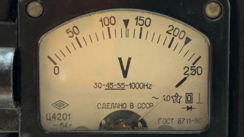 Vintage Voltage Meter Operates With a Low-Frequency Electrical Hum Stock Footage 333185358