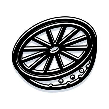 Vintage wagon wheel segment black and white icon Stock Illustration