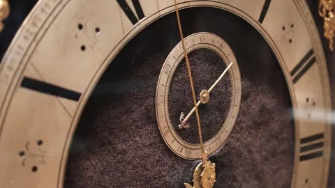 Vintage Wall Clock With Large and Small Dials Close-Up Stock Footage 246942875