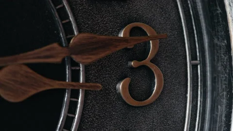 Vintage Wall Clock. Three O'clock In The Afternoon Or Night. Black Watch With A  스톡 동영상 158852565
