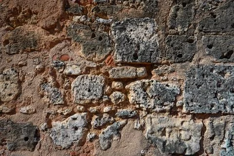 Vintage wall from shell rock background. Photo of surface of fortress wall. Stock Photos