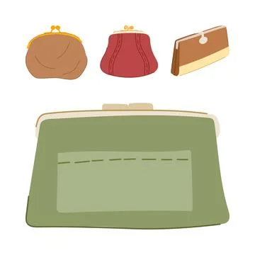 Vintage wallets and purses collection different styles Stock Illustration