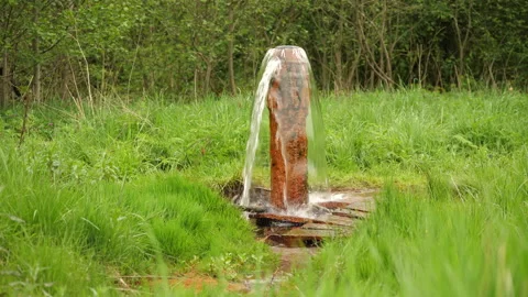 Vintage water column. Drinking column. Groundwater source of water Video stock 145291902