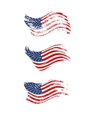 Vintage waving USA flag set. Vector waving American flags on grunge texture. Stock Illustration