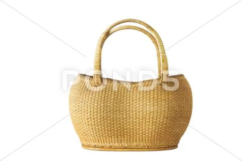 Vintage weave wicker basket isolated on white background Stock Photos