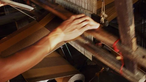 Vintage weaving loom in action Stock Footage