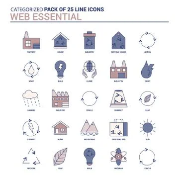 Vintage Web Essential Icon set - 25 Flat Line icon set Ilustração Stock