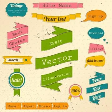 Vintage website design elements set. Stock Illustration