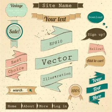 Vintage website design elements set. Stock Illustration