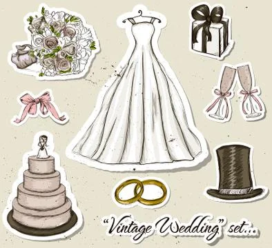 Vintage wedding set. Stock Illustration