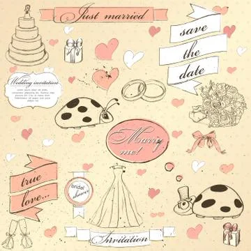 Vintage wedding set. Stock Illustration