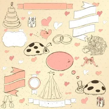 Vintage wedding set. Stock Illustration