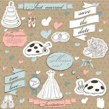Vintage wedding set. Stock Illustration