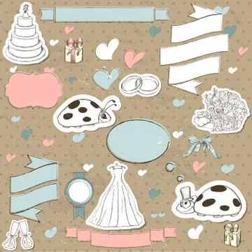 Vintage wedding set. Stock Illustration