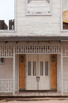Vintage western saloon hotel wooden front door Stock Photos
