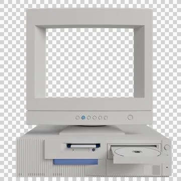 A vintage off-white desktop computer with a large CRT monitor Stock Photos
