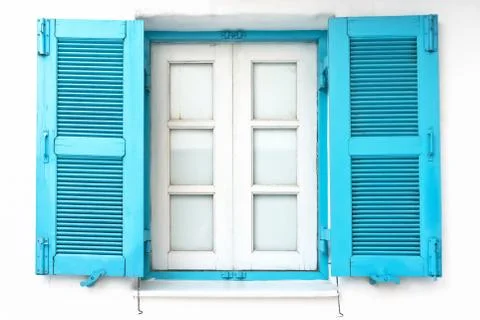 Vintage window with blue shutter Photos