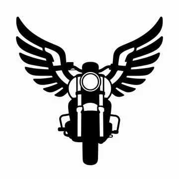 Vintage Winged Motorcycle Logo Vector, Black and White Flat Illustration of.. Illustrazione stock