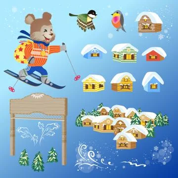 Vintage Winter Card Design Elements Illustrazione stock
