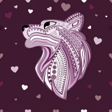 Vintage wolf head ethnic pattern hand draw イラスト素材