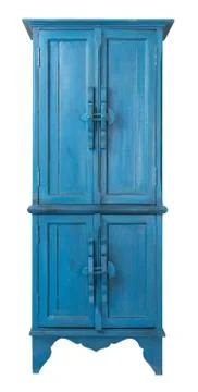 Vintage wooden antique turquoise cupboard isolated on white with clipping path Stock Photos