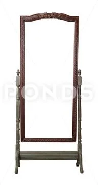Vintage wooden ornate rectangular cheval standing dressing mirror Stock Photos