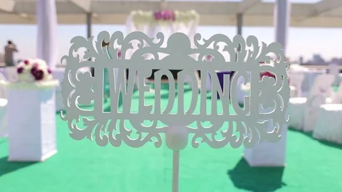 Vintage wooden plaque with the inscription Wedding Stock Footage