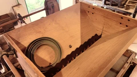 Vintage wooden tea processing machine interior Sao Miguel Azores Portugal Stock Footage 330966394