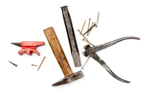 Vintage work tools on white background Stock Photos