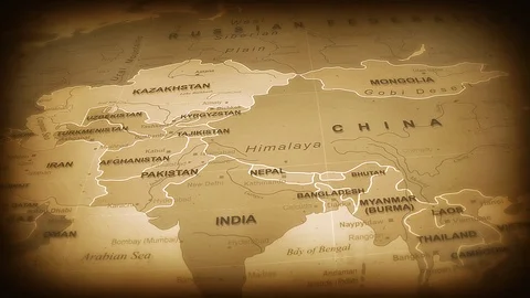 Vintage World Map Flight Over Background Stock Footage 105503006